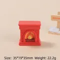 Miniature resin red fireplace charm for DIY crafts, size 35x19x35mm with winter theme - 3D Christmas Train-Red Fireplace
