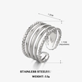 Verstellbarer 18K vergoldeter Edelstahlring mit 5-lagigem Mehrband-Liniendesign - Einstellbar Offen / Stahlfarbe