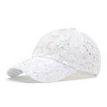 White breathable mesh baseball cap with sparkling sequins and 3D floral appliques - White