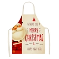 Linen Christmas apron featuring Santa Claus and holiday greetings in beige and red - Red Wishing You (WQ01-3)