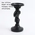 Gothic raven on skull resin candle holder in matte black finish, size 18x9x9cm - Black (Skull Candlestick)