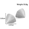 Silver wavy fan-shaped stainless steel earrings measuring 3.05cm by 2.57cm - Shell Texture Spiral Style (YE-076) / Silver