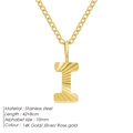 14K gold plated stainless steel necklace with a textured alphabet letter I pendant - Letter I / 10mm Pendant / Gold