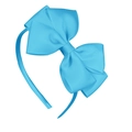 Detail view of sky blue grosgrain ribbon texture on handmade girls bow headband - Blue