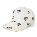 Gedeconstrueerde beige baseballpet met paarse hartpatronen en getextureerde jacquardstof - Verstelbaar / Broken Wit