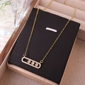 Gouden titanium stalen geometrische ketting met bewegende zirkoonstenen in rechthoek - Goud