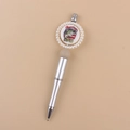 Close-up of silver beaded pen featuring a Reel Cool DAD fishing design with pearls - Fishing DAD/Silver Barrel