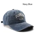 Vintage navy blue washed cotton baseball cap with Florida embroidery and adjustable strap - Navy Blue