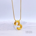 Collier avec pendentif chiffre 3 ballon 3D doré en acier inoxydable poli - Chiffre 3