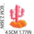 Detailed close-up of cactus embroidery patch in pink and orange tones with dimensions - Pink Cactus