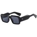 Retro rectangle sunglasses with thick black frames and star-shaped rivet details - Black Frame Grey Lens