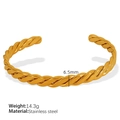 Golden stainless steel twisted rope open bangle bracelet with 6.5mm width and 14.3g weight - Triple Strand Twisted Rope (SZ88) / Gold