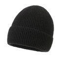Classic black knitted beanie with vertical ribbed texture and folded cuff for winter warmth - Black