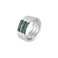 Triple-band Mobius ring in silver finish with pavé-set green cubic zirconia stones - US 7 / Steel with Green Zirconia