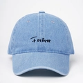 Light blue denim baseball cap with Forever embroidery and adjustable curved brim design - One Size / Light Blue