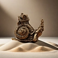 Creative vintage copper snail figurine with miniature house shell on a sand base - Snail with House / Bronze
