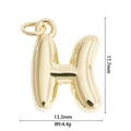 Balloon style gold letter H pendant showing dimensions 17.7mm by 13.3mm and weight 4.4g - Letter H Style (DZ-2815)