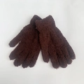 Detail of dark brown coral fleece gloves featuring thick plush texture and elastic cuffs - One Size / Coffee