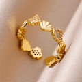 18K gold plated starfish shell open ring with sparkling crystals on silk fabric - Gold Shell Zircon (JZ5519G-T)
