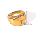 Detail view of gold stainless steel ring with stone cross design showing 1.5cm height - Cross Rhinestone Dome Style (HC-R30376-8)