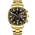 Men's gold stainless steel quartz watch with black dial and luminous hands - Gold Strap Black Dial Gold Hands