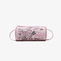 Pink cylinder crossbody bag with graffiti bear print and pebble leather texture - Pink