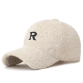 Sherpa fleece baseball cap in creamy white with black embroidered letter R detail - Adjustable / Light Beige