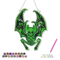 Lichtgevende skelet vleermuis DIY diamant schilderen set met groene steentjes en gereedschap - Lichtgevend Hangbord 4