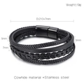Pulsera multicapa para hombre de cuero trenzado negro con cierre magnético - Estilo de Longitud 21cm (KB140199-YY)