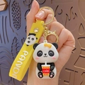 Portachiavi panda carino con cinturino in silicone giallo e tazza di cola, oro - Bevanda Gialla
