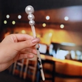 Detail of tortoise shell hair pin with three graduated white pearls for hair styling - S258-3# Pearl 19cm Acetate Hair Stick (Spotted Pattern)