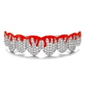 Hip hop grillz with silver base and red dripping flame effect featuring clear zircons - Silver Top Tooth (S00165S-1)