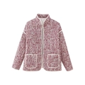 Burgunderrote Damen Steppjacke mit Blumenmuster, Fronttaschen und elegantem Stehkragen - XS / Burgunderrot
