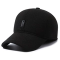 Berretto da baseball invernale nero da uomo con paraorecchie e toppa in pelle sport - Stile Etichetta Centrale / Nero