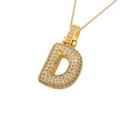 3D bubble letter D pendant necklace in gold finish with box chain and zircon stones - Gold D