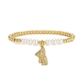 Dettaglio del bracciale di perline placcato oro 18K con orsetto in zircone e perle - Stile Orso in Zircone (30983)