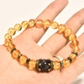 Bracciale a corona in agata opaca e occhio di tigre con accenti floreali in bronzo vintage - Citrino Ametista