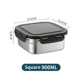 Square 900ml stainless steel food container with airtight black lid for storage - 900ML Square Fresh-keeping Box With Lid