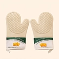 Silicone heat resistant oven mitts with dark green printed fabric cuffs and non-slip texture - Dark Green Bread Full Silicone-1Pair