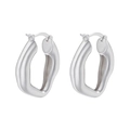 Detailed view of irregular geometric silver-tone hoop earrings with high-polish finish - VE971 White Gold V-Shape 1 Pair