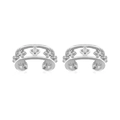 Detailed macro view of silver hollow floral ear cuffs with zircon inlays and polished finish - Flower Ear Cuff / Silver