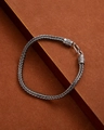 Vintage oxidized silver woven foxtail chain bracelet with S-hook clasp and engraved caps - Vintage Woven Chain (L127)