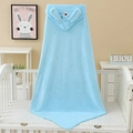 Light blue coral fleece hooded baby towel with rabbit ears and cute face embroidery - 80*80cm / Blue Puppy