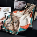 Luxurious chain pattern silk scarf with belt design on elegant black background - Black Orange Color Block Vintage Buckle (FJ865-3)