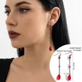Gothic black tassel earrings with red crystal teardrops and 8cm length specifications - 07 Black+Red Earrings