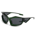 Futuristic dark green geometric Y2K sunglasses with translucent frame and grey lenses - Transparent Green Frame Gray Lens