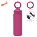 Rose red stainless steel sports bottle with magnetic booster ring phone stand feature - Fuschia