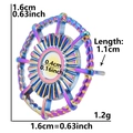 Size chart for colorful 304 stainless steel wheel earrings showing diameter and needle length - Steering Wheel Design (D52-R-Rainbow)