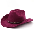 Detail of burgundy western cowboy hat with leather braided band and metal bull logo - M(56-58cm) / Burgundy