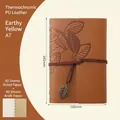 A7 vintage yellow PU leather notebook with leaf pattern and retro pendant - Lined / Earthy Yellow / A7